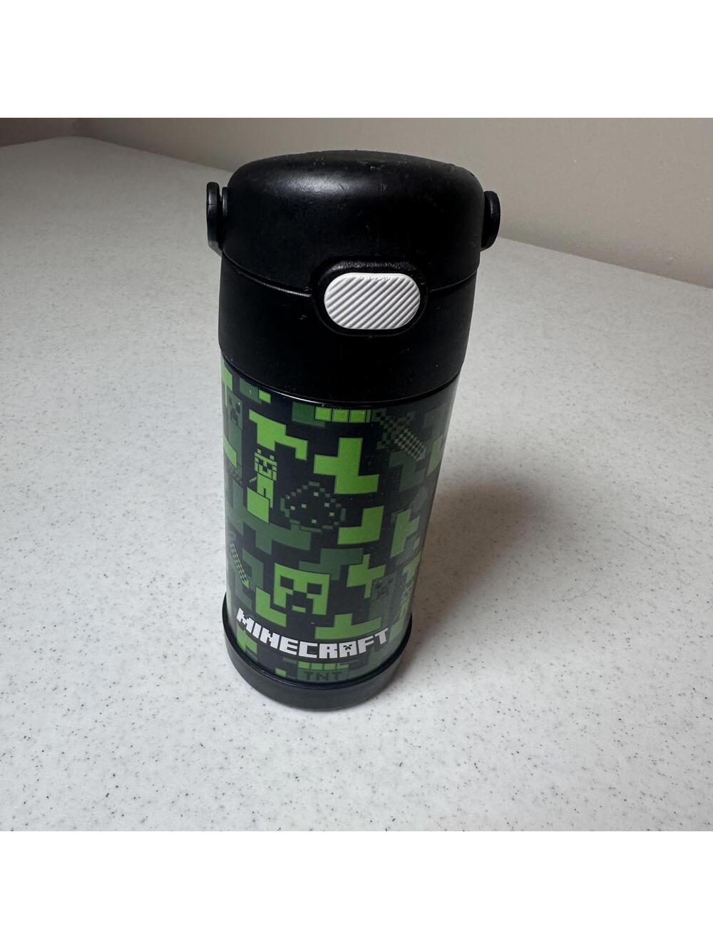 Minecraft Themed Thermos Water Bottle with Flip Straw Lid